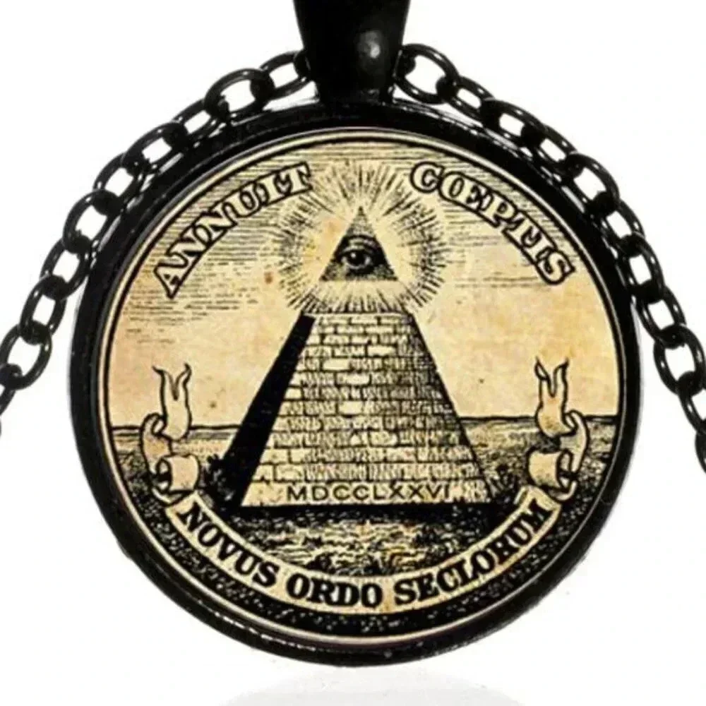 Illuminati New World Order Black Glass Necklace